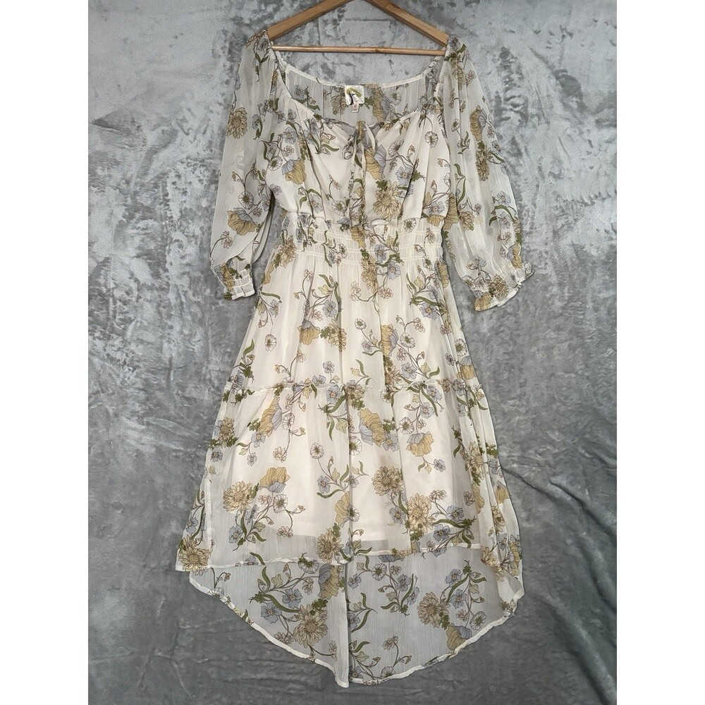 Fig & Flower Floral Chiffon High-Low Midi Dress (Tear Defect) Cottagecore Chic